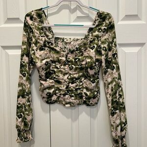 Open Edit Ruched Watercolor Top